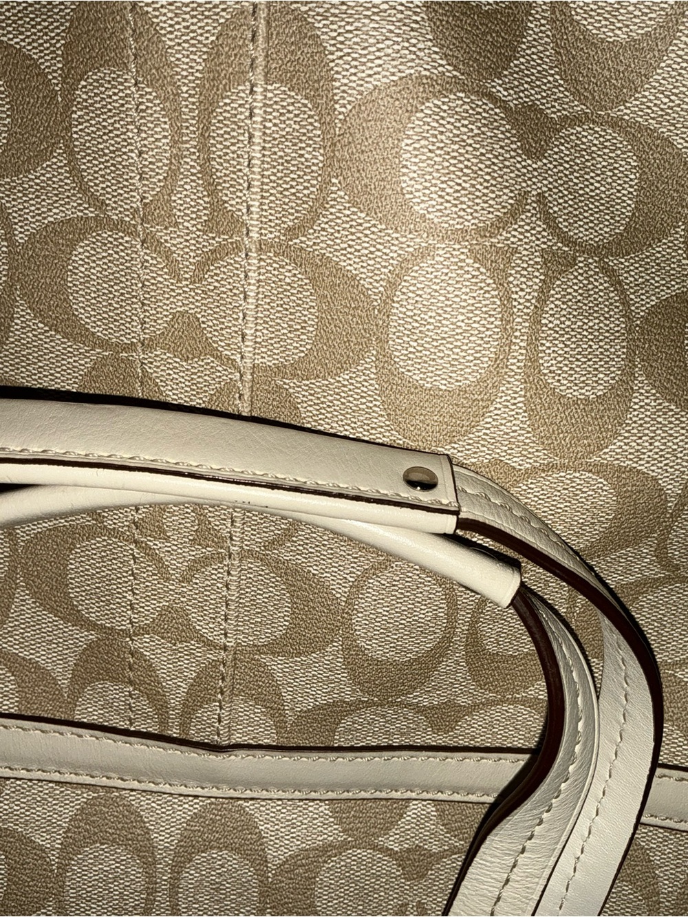 Coach Beige Signature Canvas Tote with Pink & White Center Stripe - Picture 4 of 7